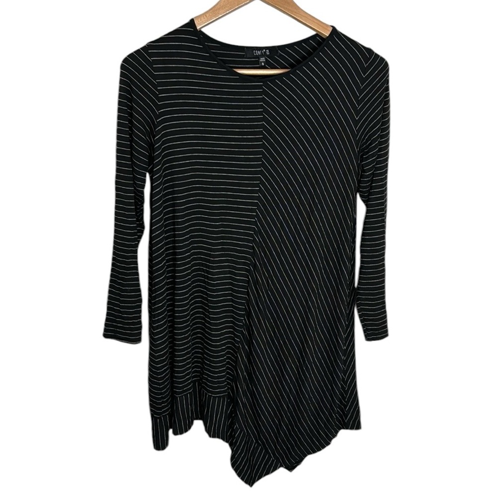 Comfy USA asymmetric striped stretch jersey knit tunic black and white size S